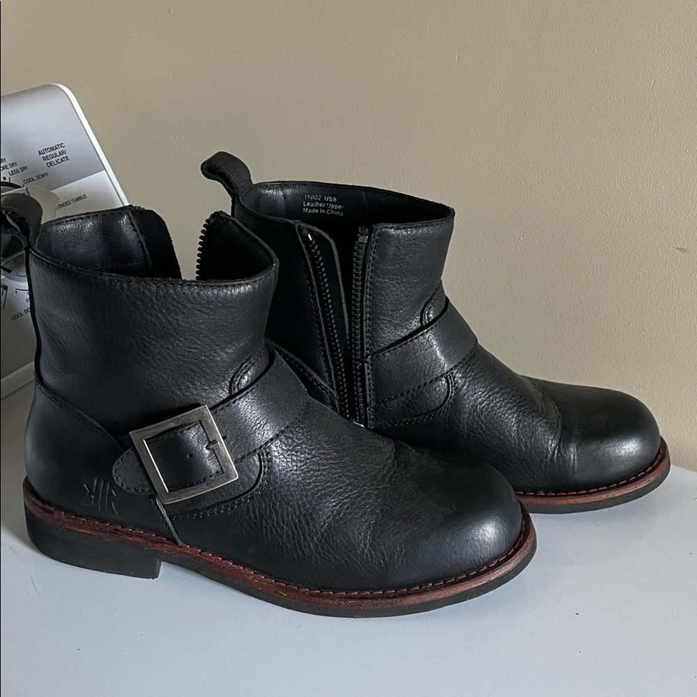 Black Leather Ankle Boots with Buckle